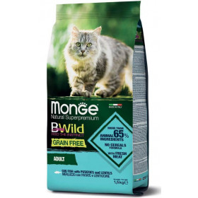 Monge BWild Cat GRAIN FREE беззерновой корм из трески, картофеля и чечевицы для взрослых кошек